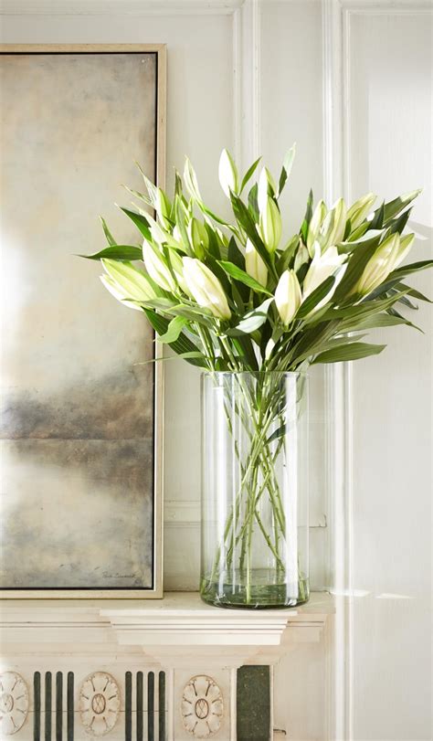 A Simple Glass Cylinder With Long Stem Lilies Flower Vase Arrangements Tall Glass Vases