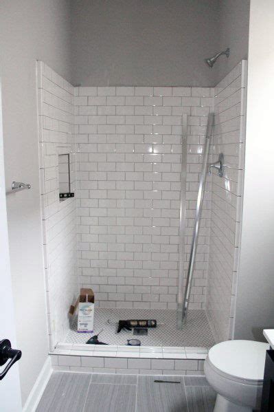 Herringbone inset subway tile bathroom. Top 50 Best Subway Tile Shower Ideas - Bathroom Designs