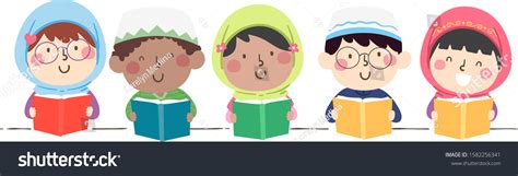 Illustration Muslim Kids Wearing Hijab Taqiyah Stock Vector Royalty