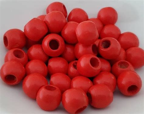 12 Mm Red Round Wood Beads Large Hole Beads 40 Beads Hole 5 Mm