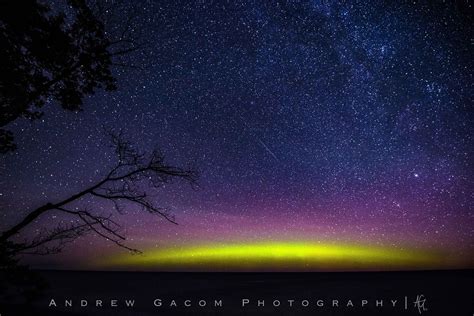 Aurora Borealis Hue Over Lake Superior Near Grand Marais Michigan
