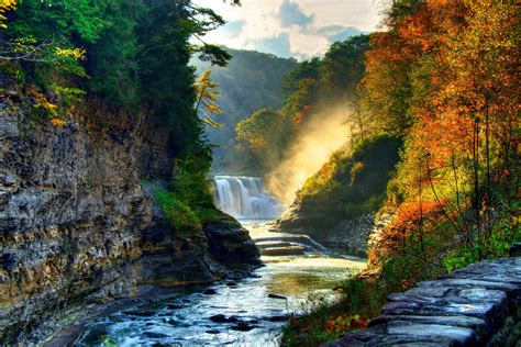 Landscape Nature Tree Forest Woods Autumn River Waterfall