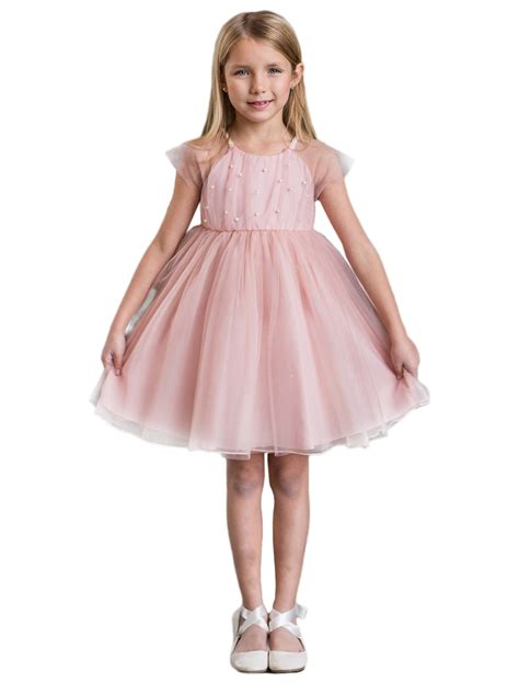 Kids Dream Kids Dream Little Girls Pink Mesh Pearl Accented Knee