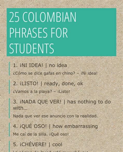 Basic Spanish Phrases From Colombia For Students Infographic Spanish