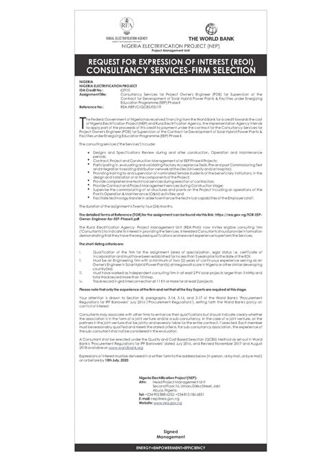 request for expression of interest reoi consultancy services firm selection nigeria