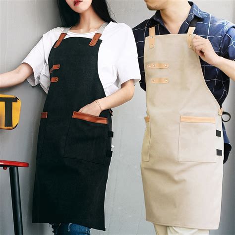 Washed Canvas Apron For Woman Men Chef Cafe Shop Bbq Hairdresser Aprons Baking Restaurant