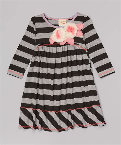 Heather Gray And Black Stripe Rosette Dress Toddler And Girls By Pink