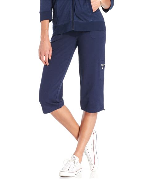 Lyst Style And Co Sport Petite Bungee Hem Active Capri Pants In Blue
