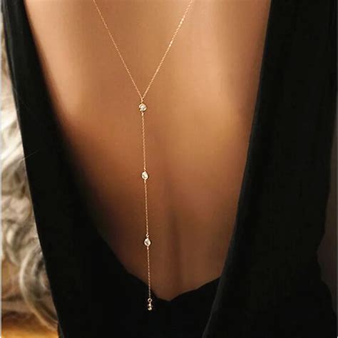 Hot Women Long Back Necklace Body Sexy Chain Bare Back Gold Color
