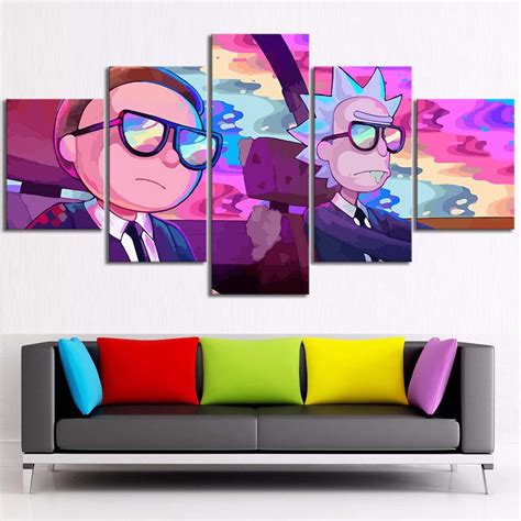 Rick And Morty Canvas Wall Art Print 5 Piece Panel Room Decor Etsy