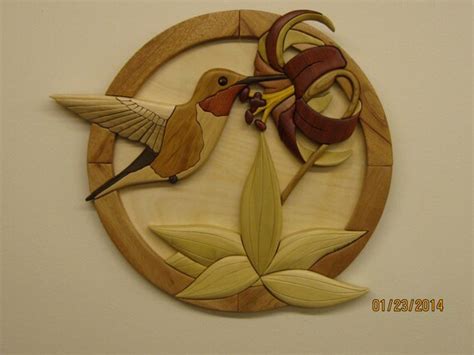 Hummingbird Wood Carved Wall Decor Intarsia Art By By