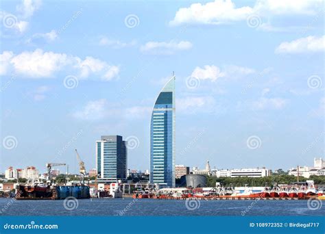 Skyline Of City Of Montevideo Uruguay Blue Sky With Clouds Stock