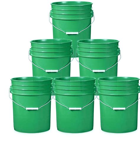5 Gallon Plastic Buckets Green Six Pack