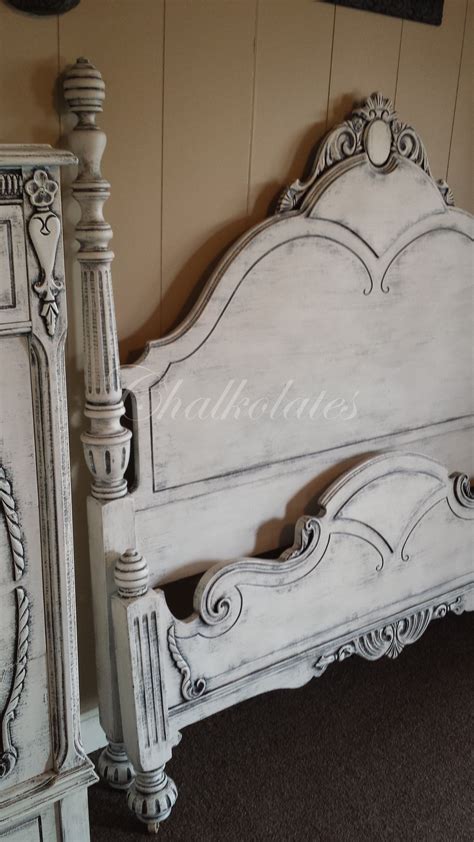 After the stain has dried. Custom painted bed frame by Chalkolates. (shabby, white ...