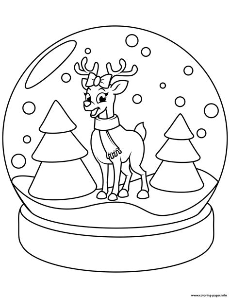 1) if you have javascript enabled you can click the print link in the top half of the page and it will automatically print the coloring page only and ignore the advertising and navigation at the top of the page. Christmas Snow Globe With Reindeer Coloring Pages Printable