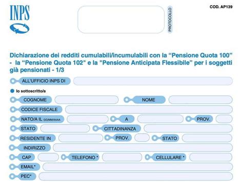 Quota Il Modulo Inps Per Fare Domanda Per La Pensione Anticipata