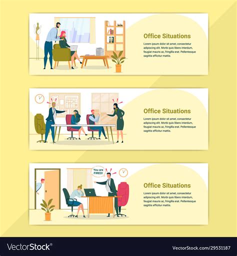 Office Situations Flat Web Banners Templates Set Vector Image