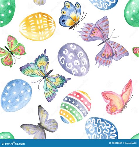 Happy Easter Eggs And Butterflies Seamless Pattern Stock Illustration