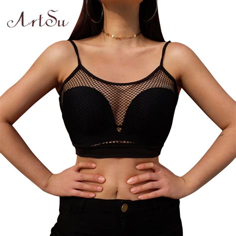 Artsu Mesh Top Bralette Crop Tops Sleeveless Tank Tops See Though Tees Shirt Fashion Club