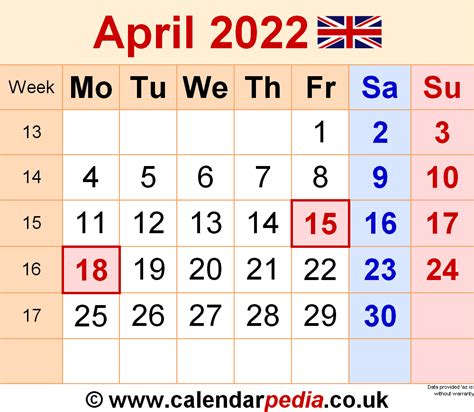 Calendar April 2022 Uk With Excel Word And Pdf Templates