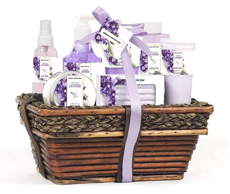 Green Canyon Spa Luxury Wicker Basket Gift Set In Lavender Pieces