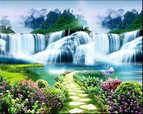 Flower Waterfall Trees Wallpapers On Wallpaperdog