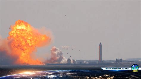 Spacex starship sn9 landing explosion captured in slow motion february 3, 2021 5 spacex starship sn9 exploded yesterday while attempting to land and cosmic perspective captured the whole thing in slow motion. SpaceX's Starship rocket prototype explodes during ambitious flight