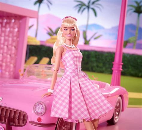 Barbie The Movie Doll Wearing Pink And White Gingham Dress At Bentzens
