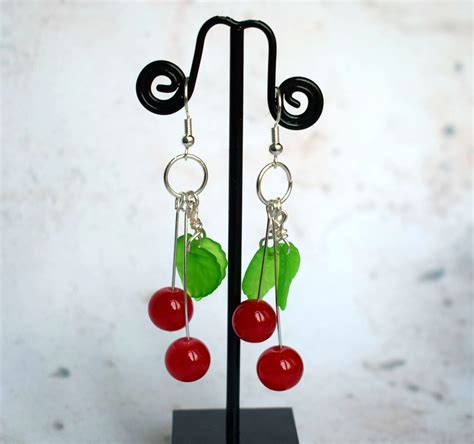 Cherry Earrings Cherry Jewellery Heart Earrings Rockabilly Jewellery