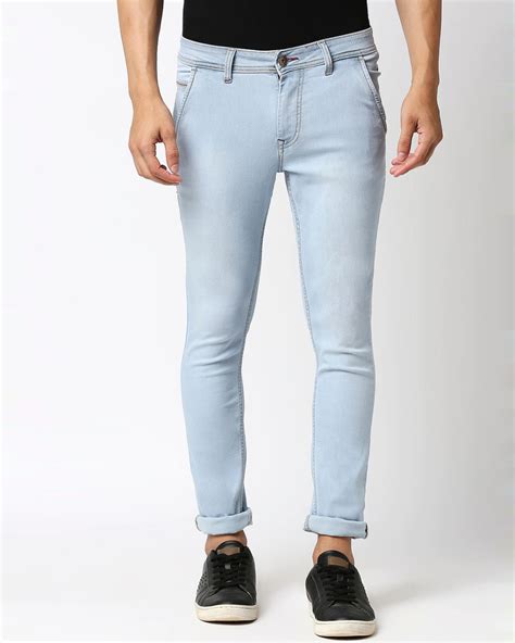 Buy Mens Blue Slim Fit Faded Jeans For Men Blue Online At Bewakoof