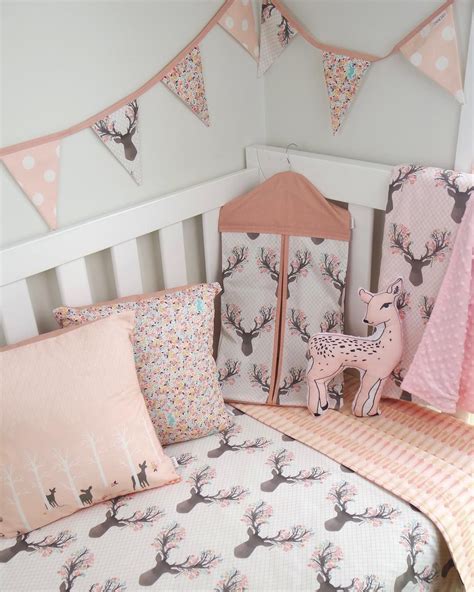 Your baby bedding should be comfortable and good quality, but not slippery or hard to clean. Pink Deer Nursery set by @danoah_baby featuring fawn ...