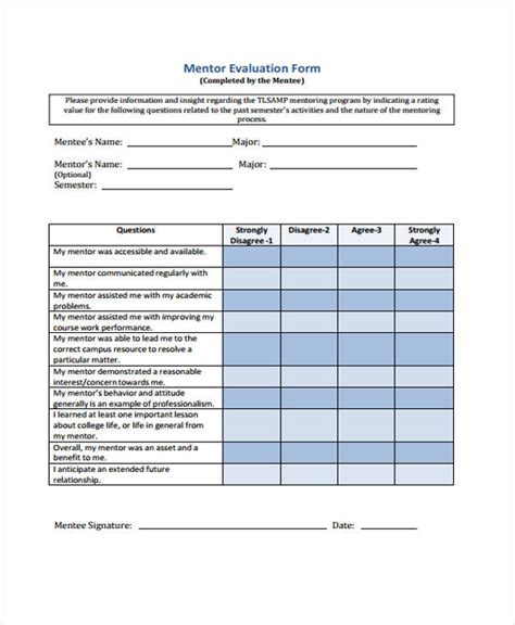 Free 9 Sample Mentor Evaluation Forms In Ms Word Pdf
