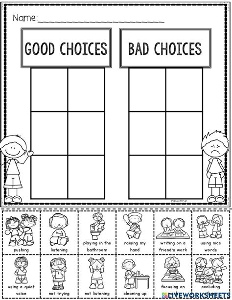 The Worksheet For Good Choices And Bad Choices Is Shown In Black And White