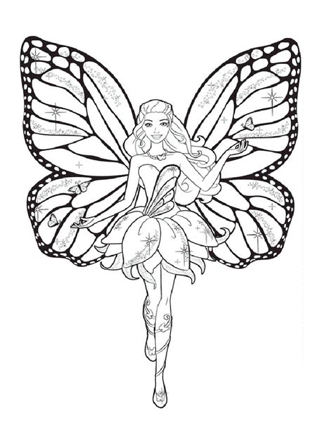 Fairy barbie is sitting on a mushroom. Barbie Fairy coloring pages. Download and print Barbie Fairy coloring pages