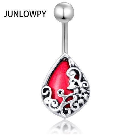 Buy Junlowpy Fashion Water Drop Stone Navel Piercing Belly Button Rings Body