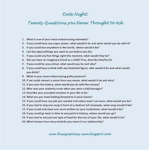 50 great questions to ask a guy. Date Night: 20 (Funny) Questions | Meet, Flirt, Date ...