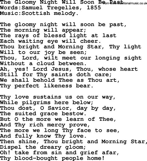 It may be morn', it may be night or noon; Songs and Hymns about Jesus Second Coming : The Gloomy ...