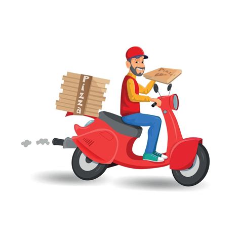 Nice Food Delivery Man Of Pizzeria On A Scooter With Boxes Of Pizza On