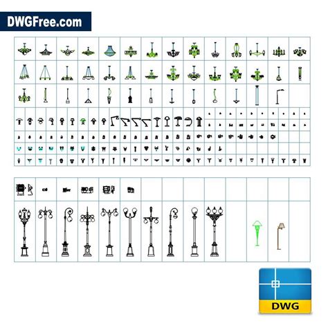 Coleção de lâmpadas DWG Desenho 2021 no AutoCAD FREE Blocks 2D