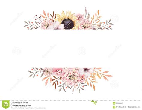 Set Of Watercolor Boho Floral Bouquets Watercolour Bohemian Natural
