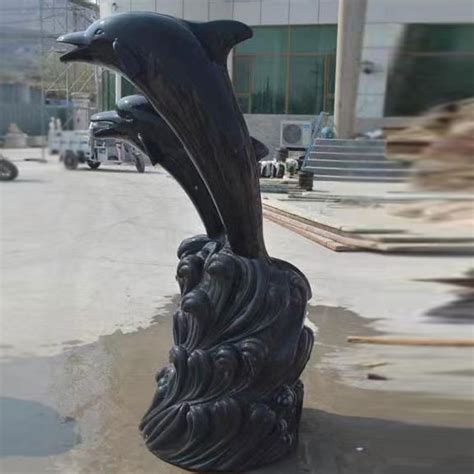 Popular Hand Carved Black Marble Stone Dolphin Sculpture For Garden