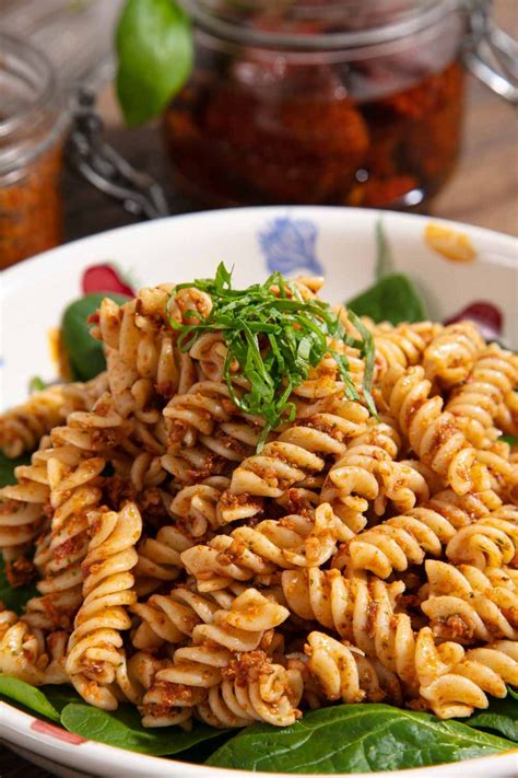 red pesto pasta simple  delicious thinly spread