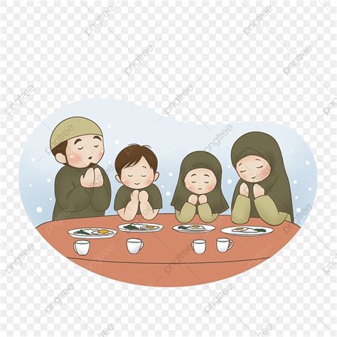 أسرة مسلمة تصلي قبل الأكل عائلة مسلمة صلى تأكل Png وملف Psd للتحميل مجانا