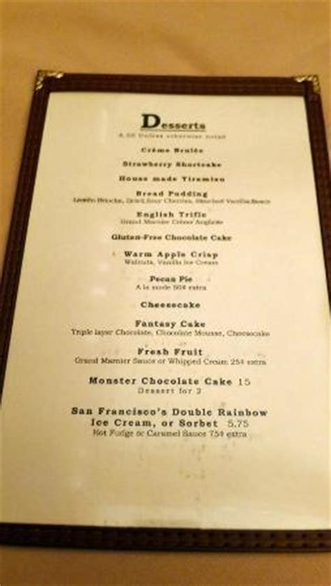 Reserve a table at the prime rib, baltimore on tripadvisor: Dessert menu at House of Prime Rib - Picture of House of Prime Rib, San Francisco - Tripadvisor