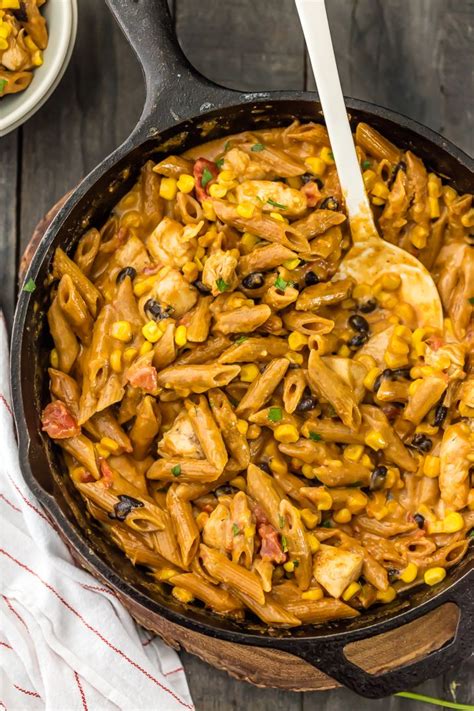 This is our southwest chicken alfredo. One Pan Southwest Chicken Alfredo Skillet, the answer to ...