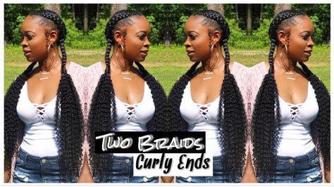 Two Feed In Braids Curly Ends Youtube