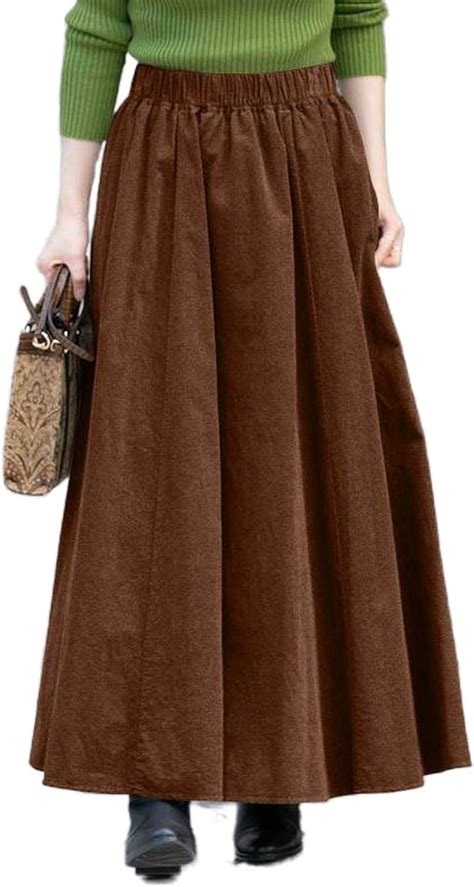 Skirts 2020 Winter Corduroy Women Vintage High Waist Casual Loose Solid