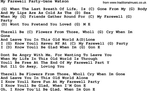 Country Musicmy Farewell Party Gene Watson Lyrics And Chords