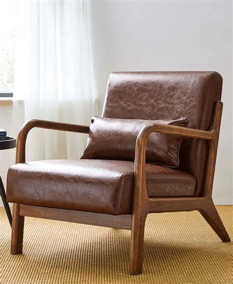 Glitzhome Mid Century Modern Leatherette Accent Armchair With