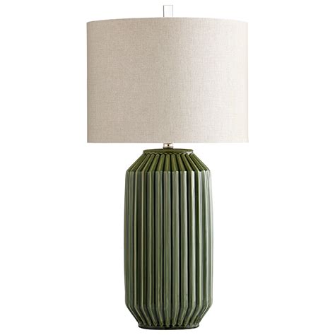 Ribbed Green Ceramic Table Lamp Mid Century Modern With Shade Ebay